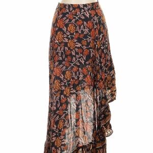 RAGA Asymmetrical Floral Skirt - Black and Orange